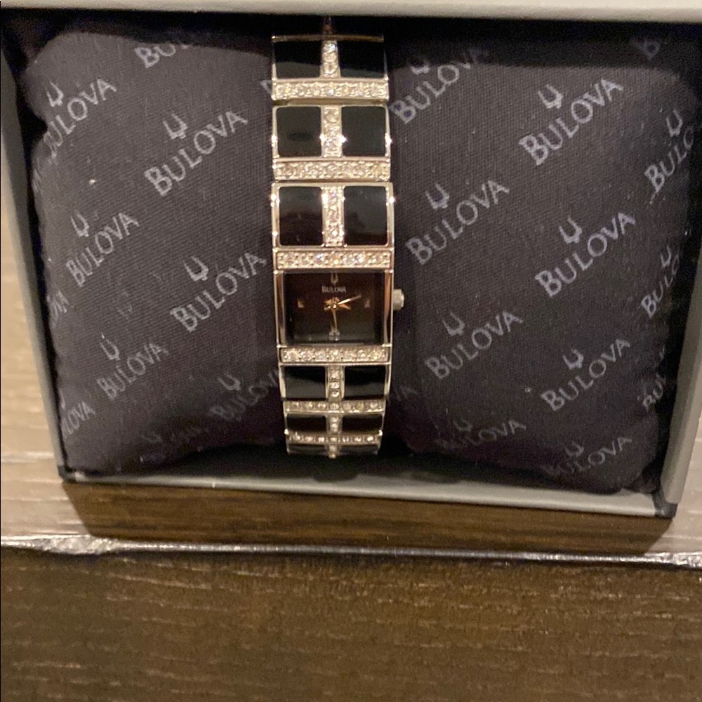 Bulova Women's Black and Silver Bracelet Watch
